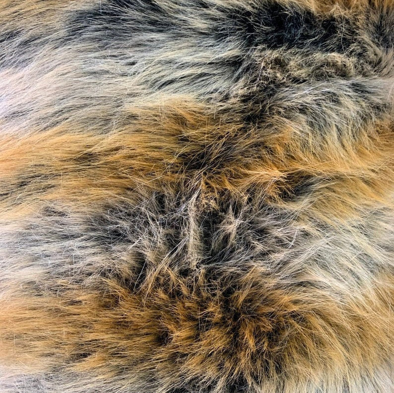 FOX - Faux Fake Fur Animal Short Pile Fabric - GRAY/GOLD- By The Yard -For Blankets Fashion Clothing Coats - Scarfs Rugs Crafts Decor -