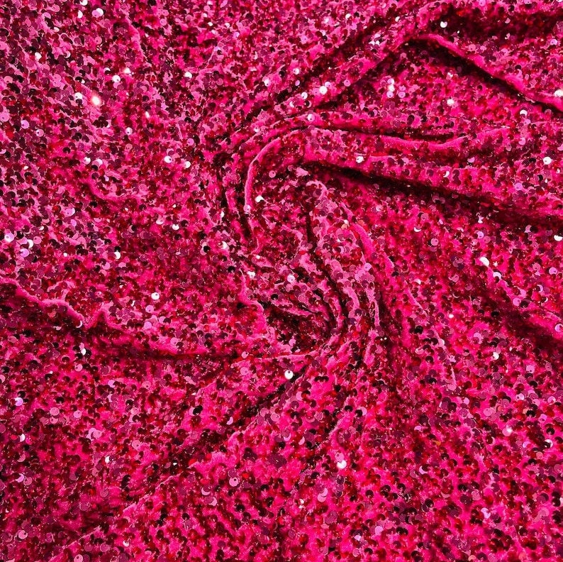 SEQUIN VELVET - Sequins on a Stretch Velvet 2-Way Stretch Sold By The Yard. FUCHSIA - For Fashion Dress Evening Dress Prom Quinceanera