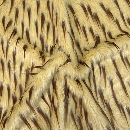 BROWN - On BEIGE - 2 Tone Spiked Shaggy Long Pile Fabric / Sold by The Yard - For Blankets Fashion Clothing Coats