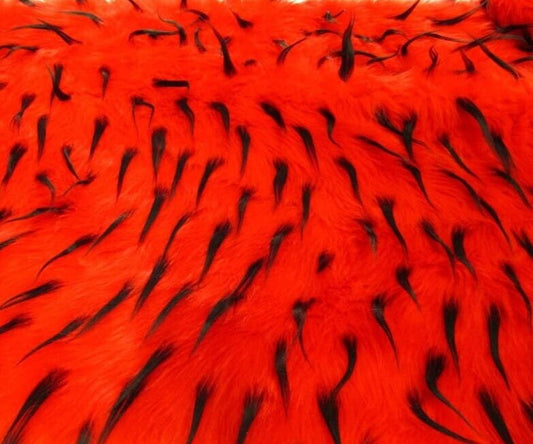 BLACK - On RED - 2 Tone Spiked Shaggy Long Pile Fabric / Sold by The Yard - For Blankets Fashion Clothing Coats