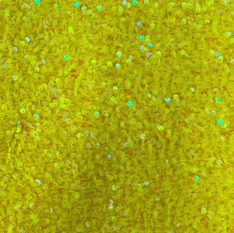 SEQUIN VELVET - Sequins on a Stretch Velvet 2-Way Stretch Sold By The Yard. YELLOW - For Fashion Dress Evening Dress Prom Quinceanera