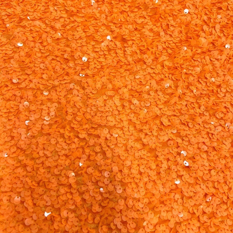 SEQUIN VELVET - Sequins on a Stretch Velvet 2-Way Stretch Sold By The Yard. ORANGE - For Fashion Dress Evening Dress Prom Quinceanera