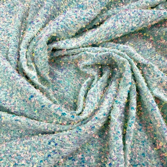 SEQUIN VELVET - Sequins on a Stretch Velvet 2-Way Stretch Sold By The Yard. MINT - For Fashion Dress Evening Dress Prom Quinceanera