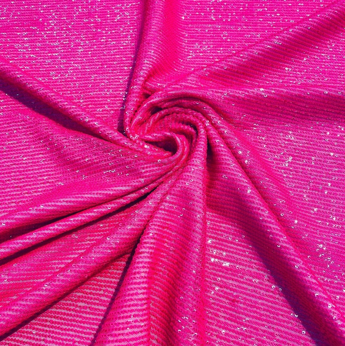 SHINY CHAIN - Designers Chain Shiny Sequins Design On a 4 Way Stretch Mesh Fabric - HOTPINK  - Sold By The Yard