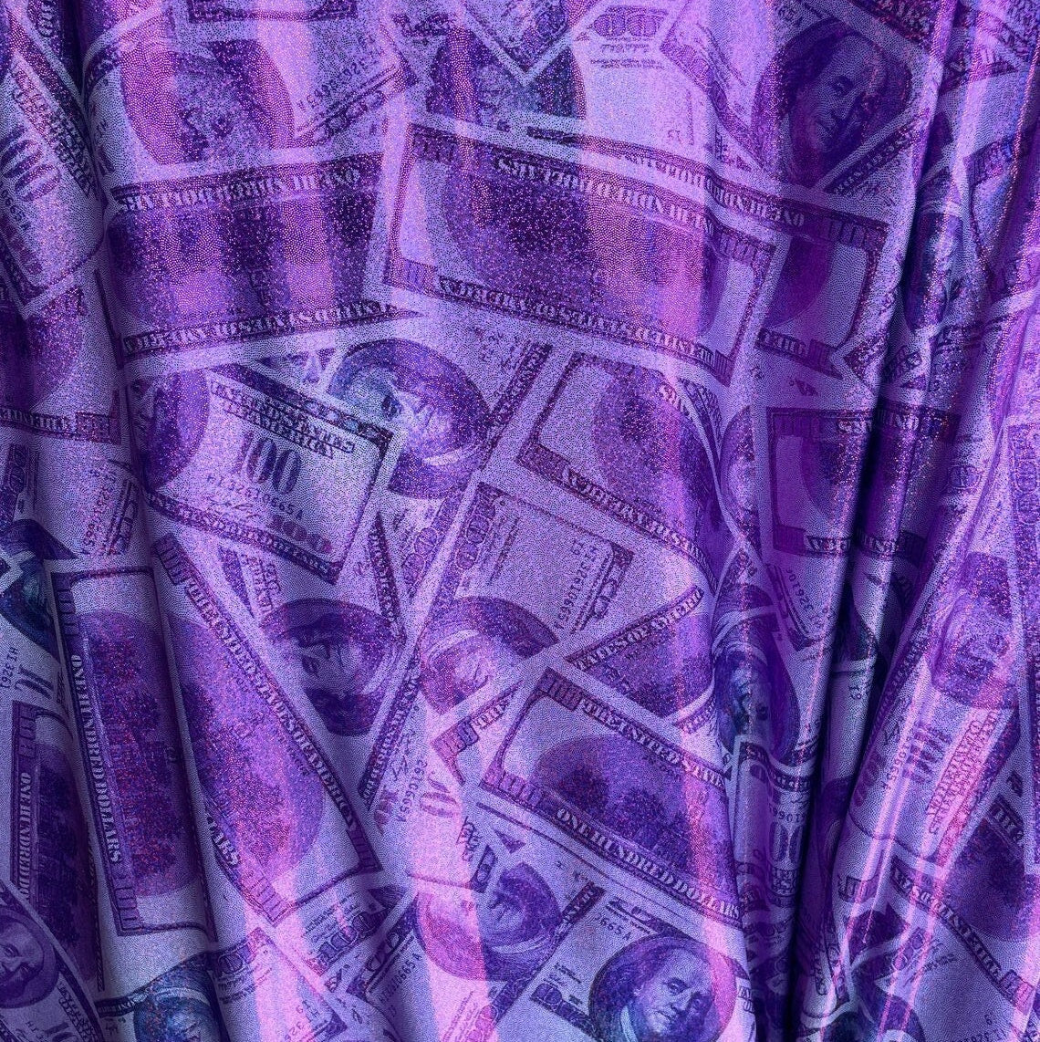 HUNDRED DOLLAR - Metallic Print Nylon Spandex Fabric 4 Way Stretch - Sold By The Yard - PURPLE - Ideal For Dostumes, Dresses, Leggings,