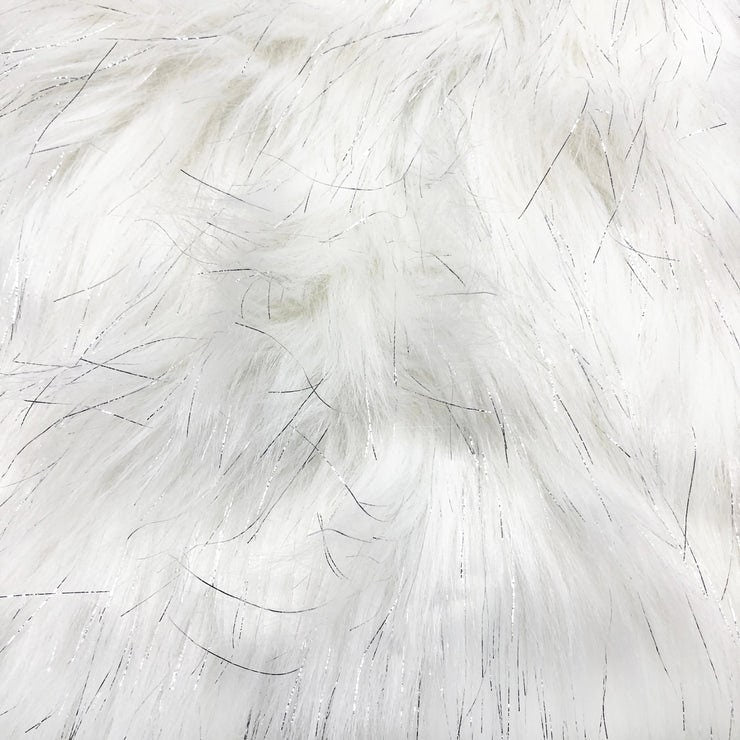 TINSEL - Faux Fur Fabric Long Pile Sparkling Tinsel - WHITE - Sold By Yard- For Blankets Fashion Clothing Coats - Scarfs Rugs Crafts Decor