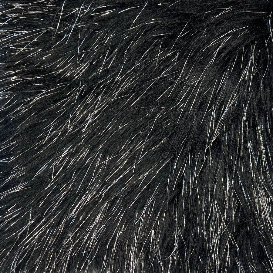 TINSEL - Faux Fur Fabric Long Pile Sparkling Tinsel - BLACK - Sold By Yard- For Blankets Fashion Clothing Coats - Scarfs Rugs Crafts Decor