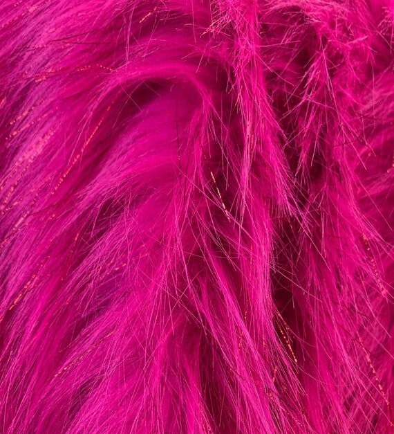 TINSEL - Faux Fur Fabric Long Pile Sparkling Tinsel - FUCHSIA - Sold By Yard- For Blankets Fashion Clothing Coats - Scarfs Rugs Crafts Decor