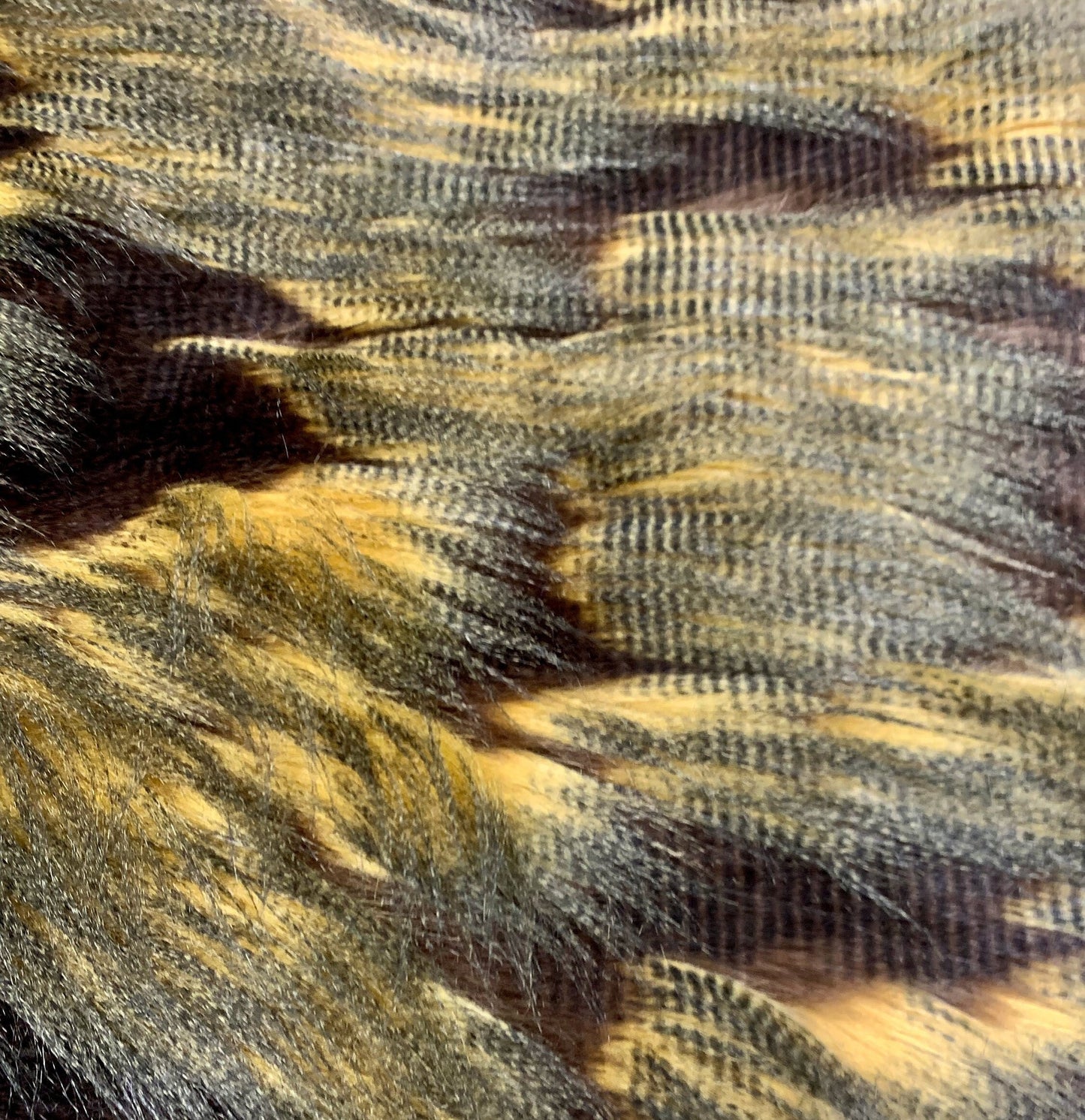 DARK BROWN - GOLD - Faux Fake Fur Feathered Bird Long Pile Fabric - For Blankets Fashion Clothing Coats - Scarfs Rugs Crafts Decor