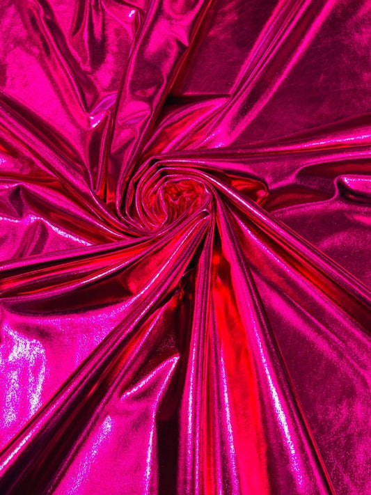 METALLIC FOIL - Stretch Lightweight Knit Jersey Polyester Spandex Fabric By The Yard - FUCHSIA - For Scrunchies Clothes Costumes Crafts Bows