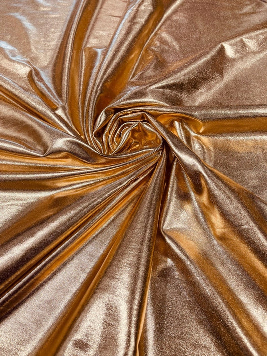 METALLIC Foil - Stretch Lightweight Knit Jersey Polyester Spandex Fabric By The Yard - ROSE GOLD - For Scrunchies Clothes Costumes Crafts