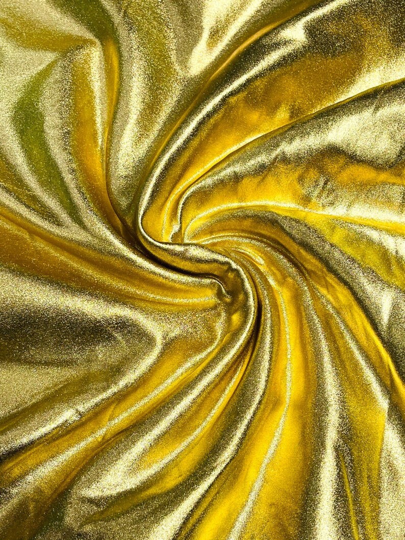 METALLIC FOIL - Stretch Lightweight Knit Jersey Polyester Spandex Fabric By The Yard - GOLD - For Scrunchies Clothes Costumes Crafts