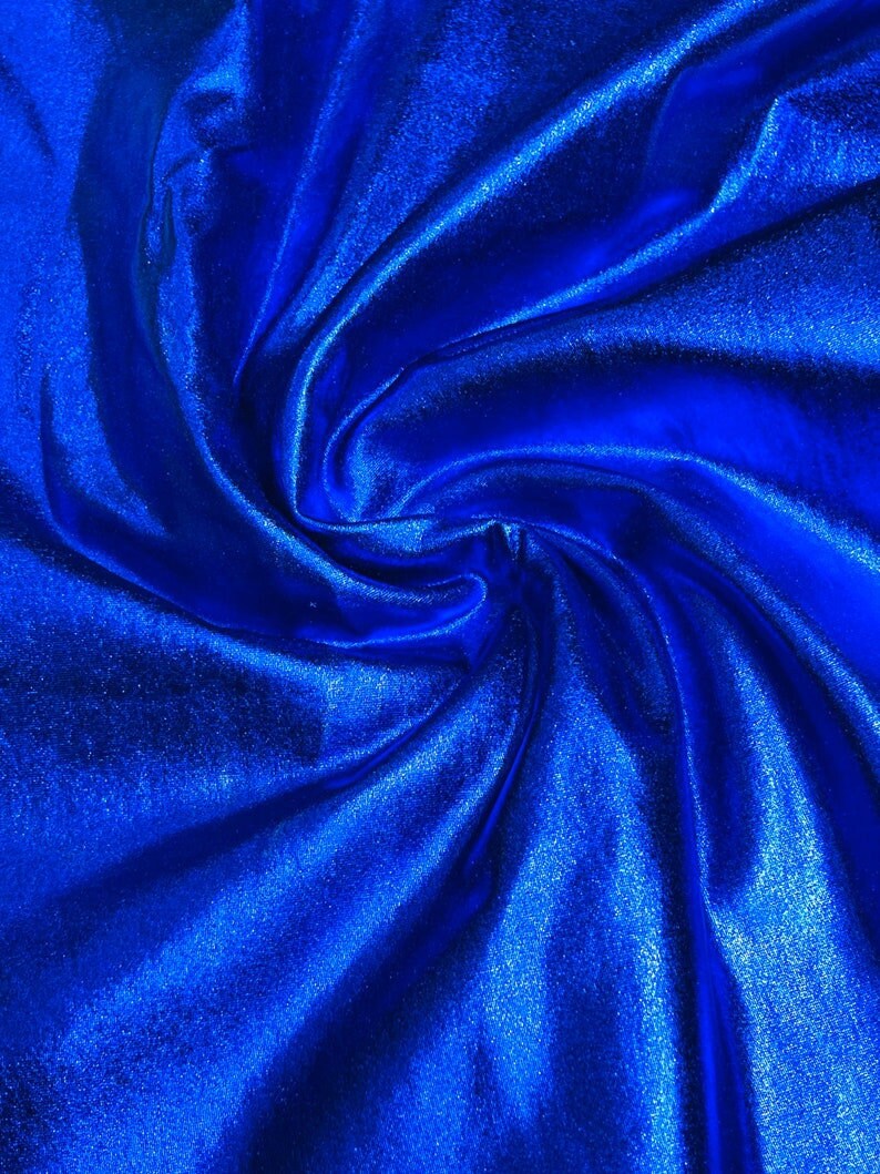 METALLIC FOIL - Stretch Lightweight Knit Jersey Polyester Spandex Fabric By The Yard - ROYAL - For Scrunchies Clothes Costumes Crafts