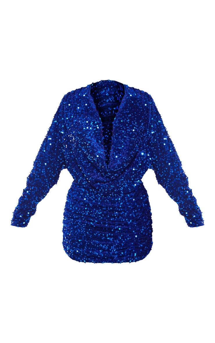 Velvet Stretch Sequins - Royal Blue Sequins on Royal Blue 2 Way Stretc