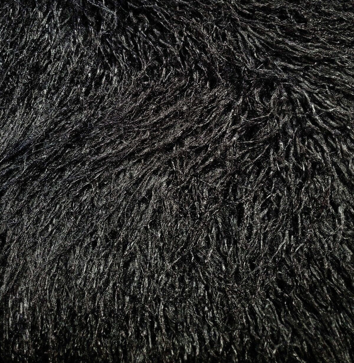 ALPACA - BLACK - Faux Fur Long Pile Curly Fabric Alpaca - Sold By The Yard - For Blankets Fashion Clothing Coats - Scarfs Rugs Crafts Decor