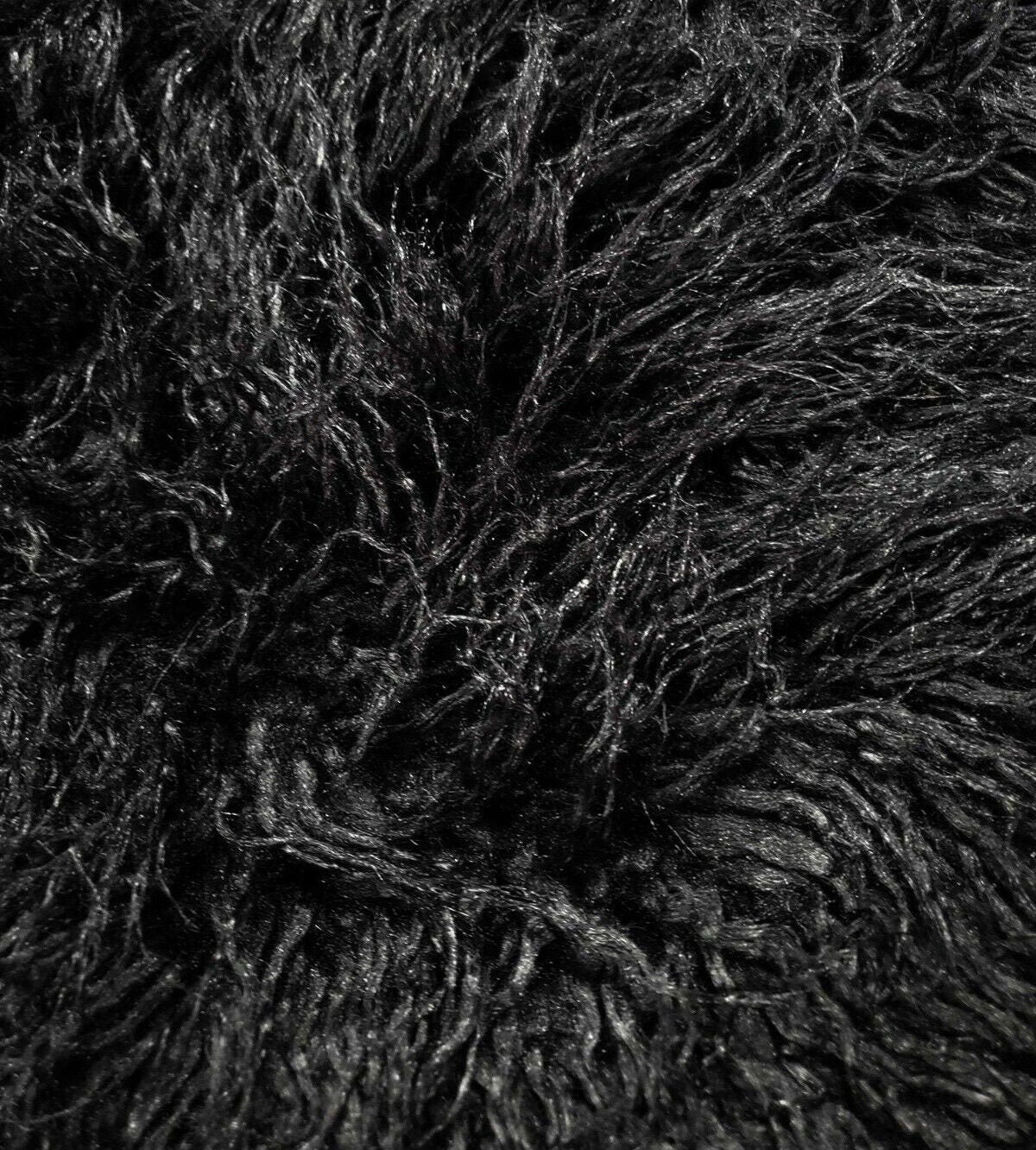 ALPACA - BLACK - Faux Fur Long Pile Curly Fabric Alpaca - Sold By The Yard - For Blankets Fashion Clothing Coats - Scarfs Rugs Crafts Decor