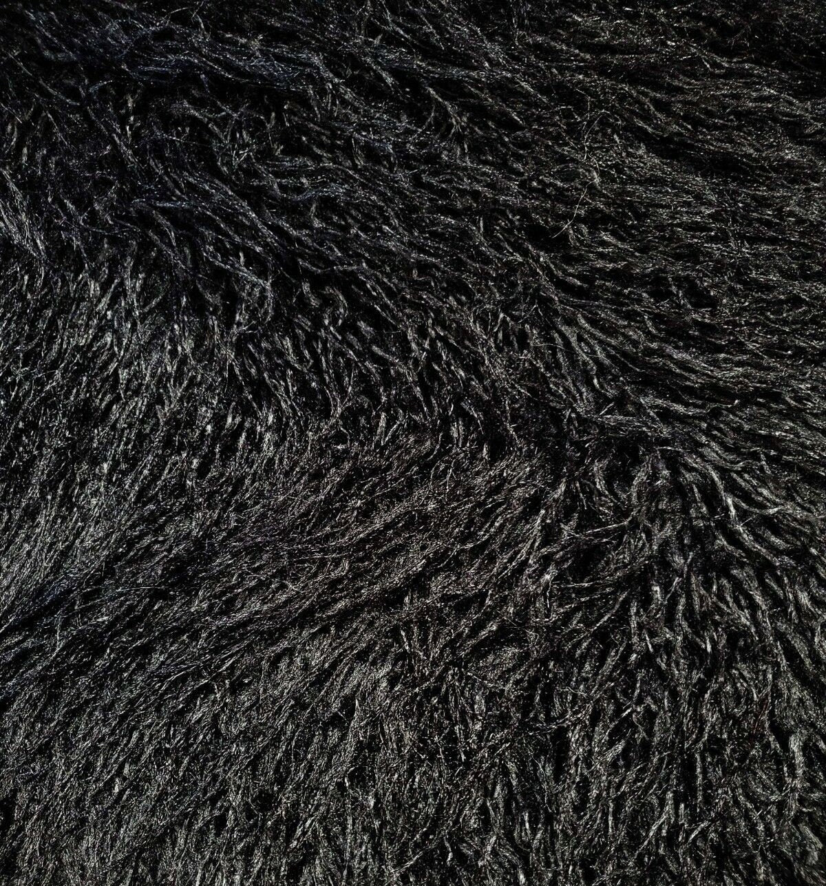 ALPACA - BLACK - Faux Fur Long Pile Curly Fabric Alpaca - Sold By The Yard - For Blankets Fashion Clothing Coats - Scarfs Rugs Crafts Decor