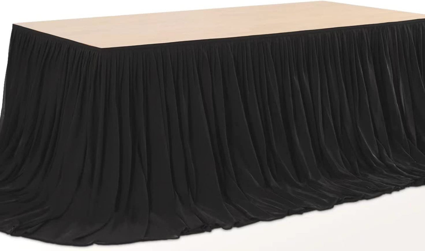 SWEETHEART - BLACK - 14ft Chiffon Table Skirt With Extra Length,Tulle Table Skirt for Backyard Lawn Wedding Dessert Birthday Party Cake