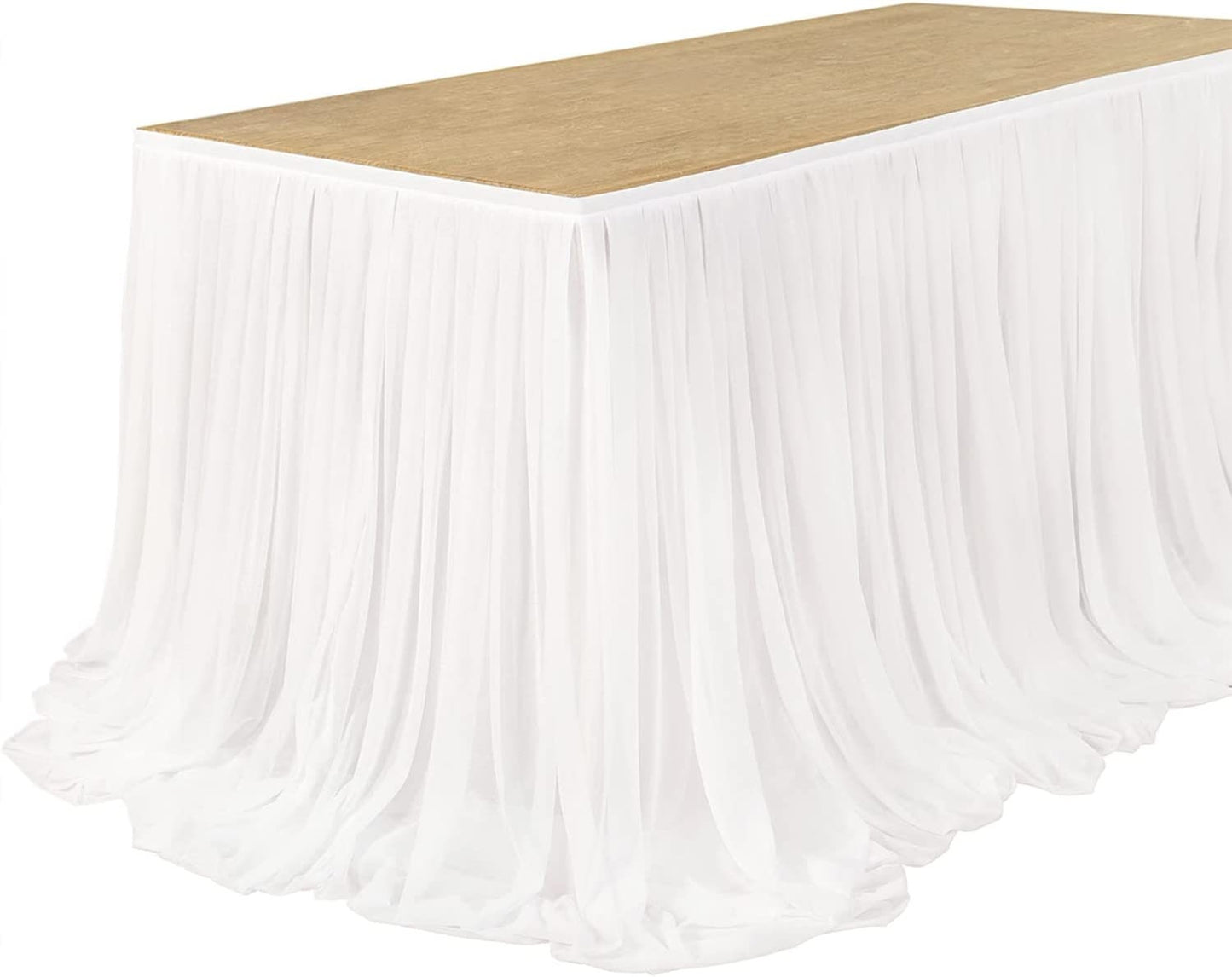 SWEETHEART - OFFWHITE - 14ft Chiffon Table Skirt With Extra Length,Tulle Table Skirt for Backyard Lawn Wedding Dessert Birthday Party Cake