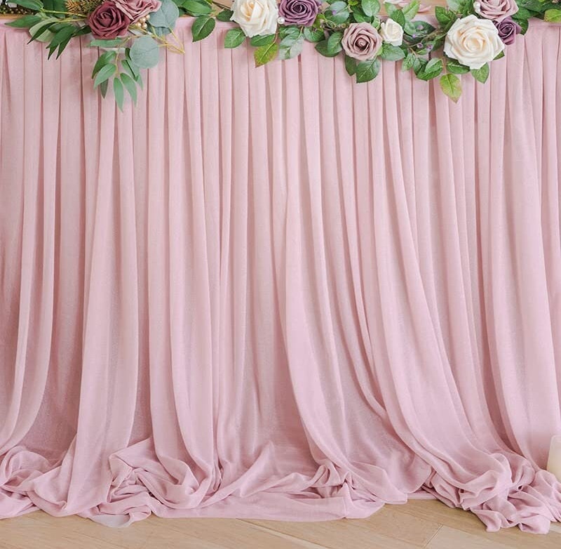 SWEETHEART - DUSTYROSE  - 14ft Chiffon Table Skirt With Extra Length,Tulle Table Skirt for Backyard Lawn Wedding Dessert Birthday Party Cake