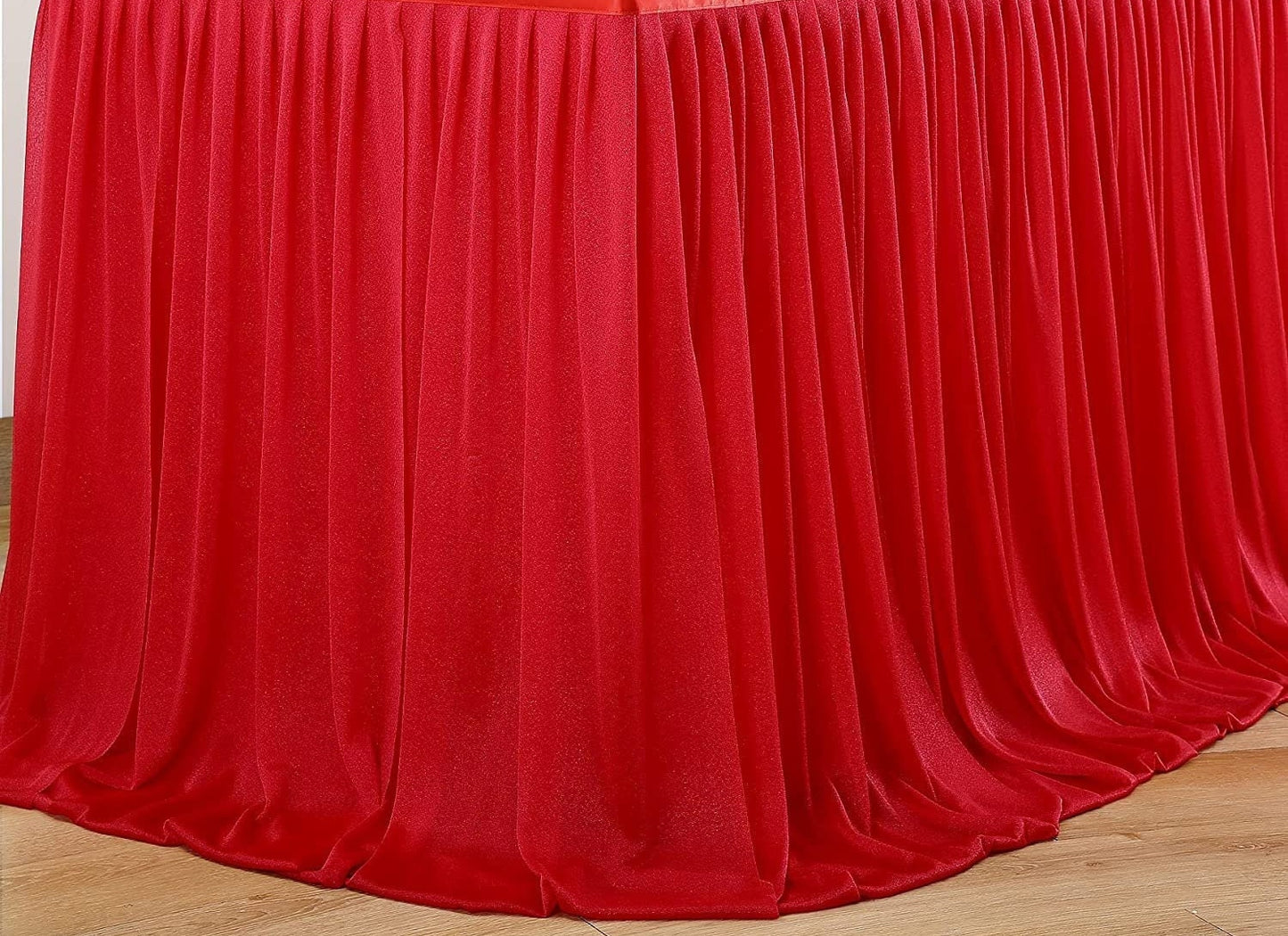 SWEETHEART - RED - 14ft Chiffon Table Skirt With Extra Length,Tulle Table Skirt for Backyard Lawn Wedding Dessert Birthday Party Cake