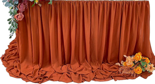 SWEETHEART - RUST - 14ft Chiffon Table Skirt With Extra Length,Tulle Table Skirt for Backyard Lawn Wedding Dessert Birthday Party Cake