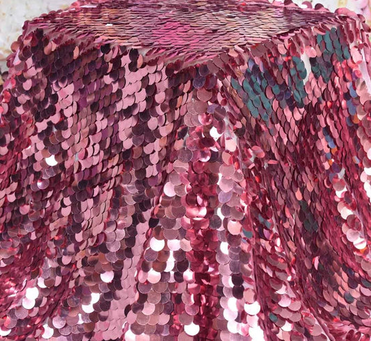 BIG PAILLETTE - ROSE - Sequins Fabric - Big Round Paillette on Stretch Mesh 2 Way Stretch - Sold By Yard. Mermaid Sequin Fabric Fashion