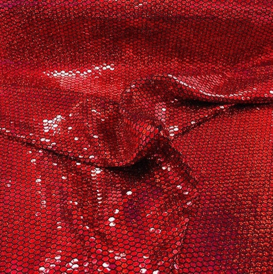 HONEYCOMB -  Geometric Stretch Spandex-Sold By The Yard - RED - Ideal For Costumes, Dresses, Leggings, Swimsuit and Mucho More