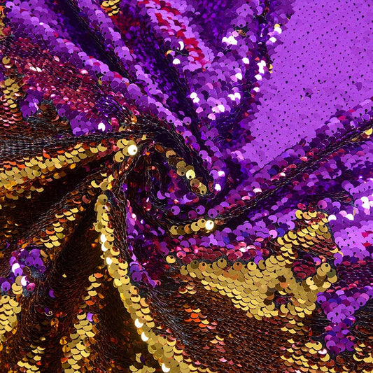 Flip Sequin Fabric Mermaid Reversible Sequin Fabric - PURPLE/GOLD - Fabric Sequin Fabric for Sewing  By The Yard -Evening Dress  Girl Party