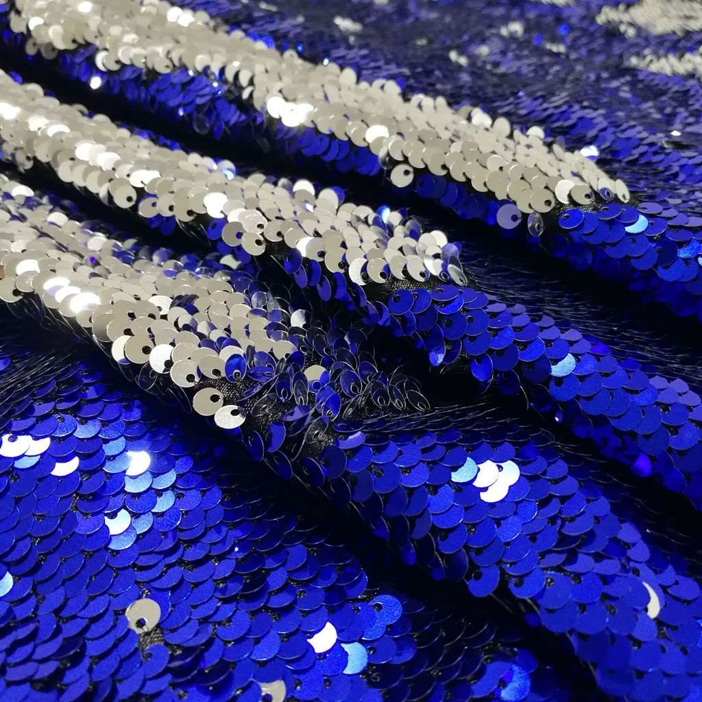 Flip Sequin Fabric Mermaid Reversible Sequin Fabric - ROYAL/SILVER - Fabric Sequin Fabric for Sewing  By The Yard -Evening Dress  Girl Party