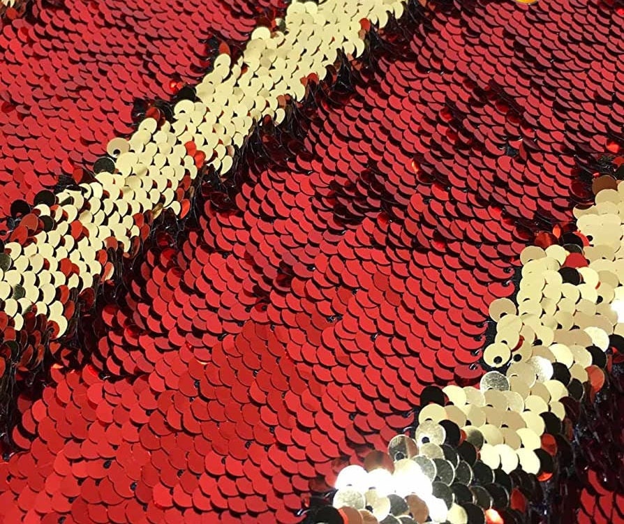 Flip Sequin Fabric Mermaid Reversible Sequin Fabric - GOLD/RED - Fabric Sequin Fabric for Sewing  By The Yard -Evening Dress Party