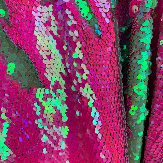 Flip Sequin Fabric Mermaid Reversible Sequin Fabric - PINK/GREEN- Fabric Sequin Fabric for Sewing  By The Yard -Evening Dress Party