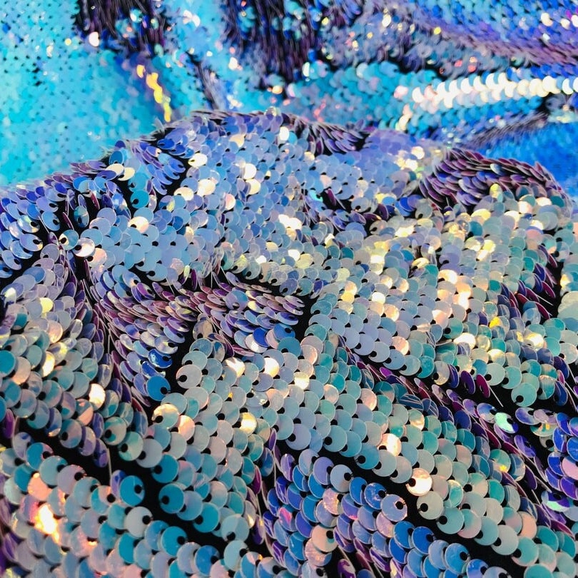 Flip Sequin Fabric Mermaid Reversible Sequin Fabric - AQUA/BLUE - Fabric Sequin Fabric for Sewing  By The Yard -Evening Dress Party