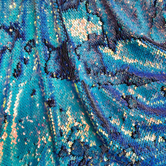 Flip Sequin Fabric Mermaid Reversible Sequin Fabric - AQUA/BLUE - Fabric Sequin Fabric for Sewing  By The Yard -Evening Dress Party