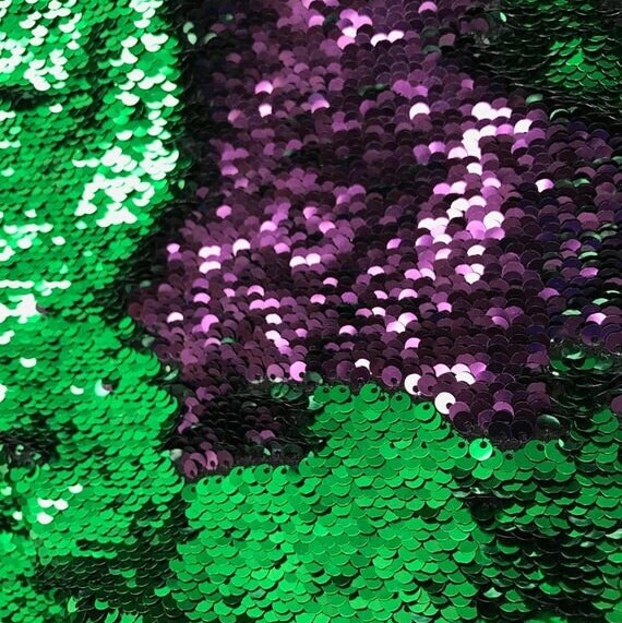 Flip Sequin Fabric Mermaid Reversible Sequin Fabric - PURPLE/GREEN - Fabric Sequin Fabric for Sewing  By The Yard -Evening Dress Party