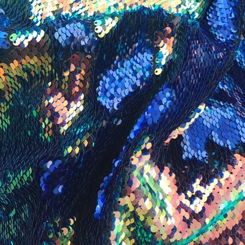 Flip Sequin Fabric Mermaid Reversible Sequin Fabric - OIL SPILL IRIDESCENT - Fabric Sequin Fabric for Sewing  By The Yard -Evening Dress