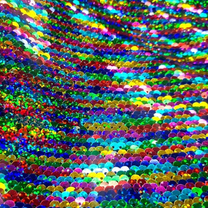 Flip Sequin Fabric Mermaid Reversible Sequin Fabric - RAINBOW/SILVER - Fabric Sequin Fabric for Sewing  By The Yard -Evening Dress Party