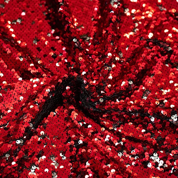 Flip Sequin Fabric Mermaid Reversible Sequin Fabric - RED/BLACK - Fabric Sequin Fabric for Sewing  By The Yard -Evening Dress Party