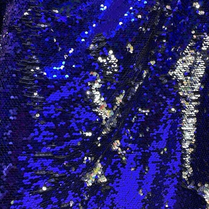 Flip Sequin Fabric Mermaid Reversible Sequin Fabric - ROYAL/SILVER - Fabric Sequin Fabric for Sewing  By The Yard -Evening Dress  Girl Party