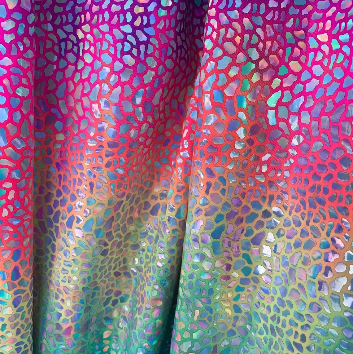 DRAGON SCALES - Print Stretch Spandex-Sold By The Yard - RAINBOW - Ideal For Costumes, Dresses, Leggings, Swimsuit and Mucho More