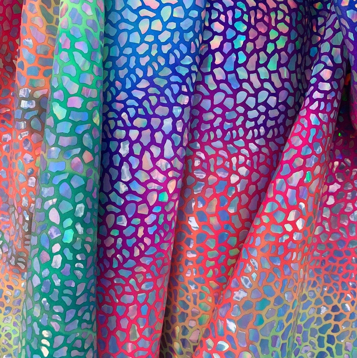 DRAGON SCALES - Print Stretch Spandex-Sold By The Yard - RAINBOW - Ideal For Costumes, Dresses, Leggings, Swimsuit and Mucho More