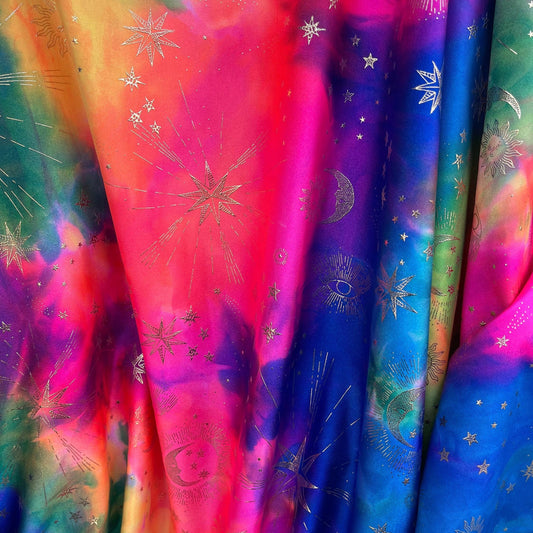 HEAVENLY ICONS -  Print Stretch Spandex-Sold By The Yard - RAINBOW- Ideal For Costumes, Dresses, Leggings, Swimsuit and Mucho More