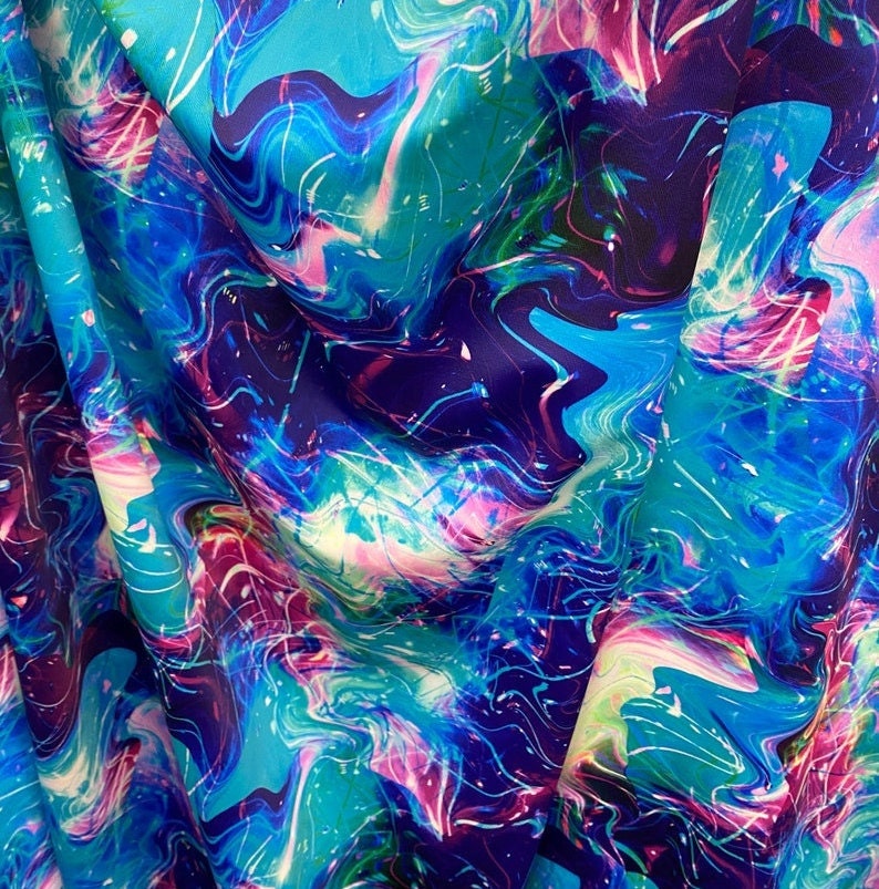 ABSTRACT -  Print Stretch Spandex-Sold By The Yard - BLUEPINK - Ideal For Costumes, Dresses, Leggings, Swimsuit and Much More