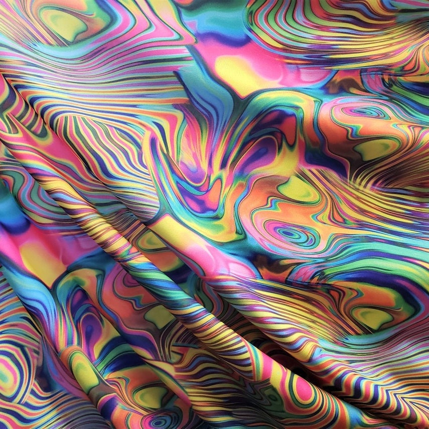 PSYCHEDELIC - Print Stretch Spandex-Sold By The Yard - RAINBOW - Ideal For Costumes, Dresses, Leggings, Swimsuit and Much More