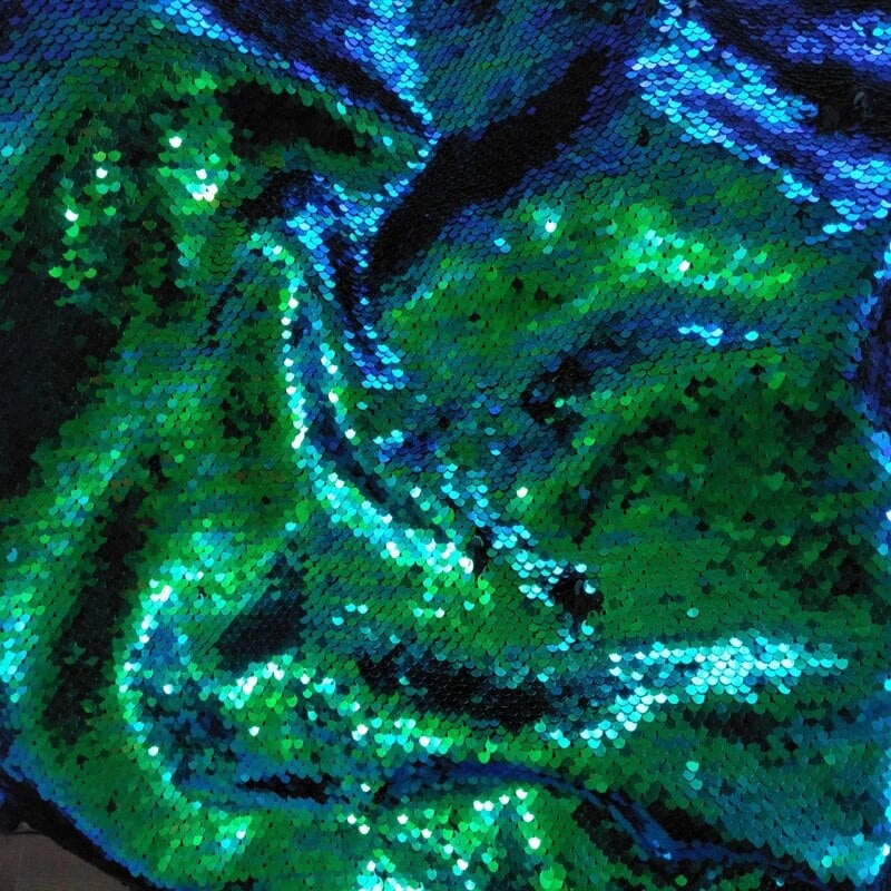 Flip Sequin Fabric Mermaid Reversible Sequin Fabric - GREEN/BLUE - Fabric Sequin Fabric for Sewing  By The Yard -Evening Dress Party