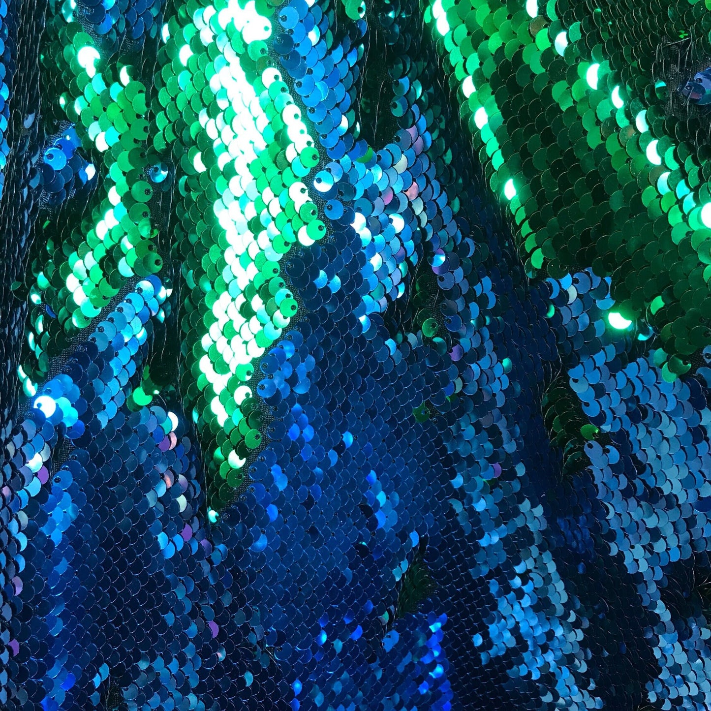 Flip Sequin Fabric Mermaid Reversible Sequin Fabric - GREEN/BLUE - Fabric Sequin Fabric for Sewing  By The Yard -Evening Dress Party