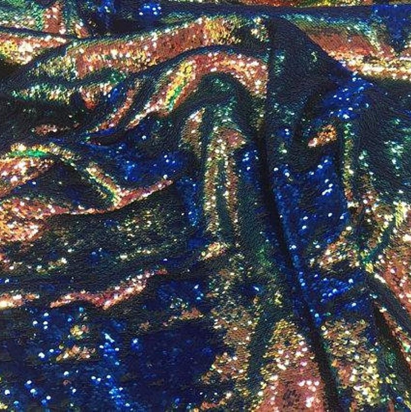 Flip Sequin Fabric Mermaid Reversible Sequin Fabric - OIL SPILL IRIDESCENT - Fabric Sequin Fabric for Sewing  By The Yard -Evening Dress