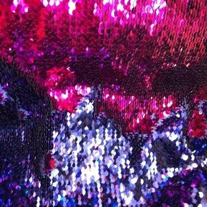 Flip Sequin Fabric Mermaid Reversible Sequin Fabric - NAVY/FUCHSIA - Fabric Sequin Fabric for Sewing  By The Yard -Evening Dress Party