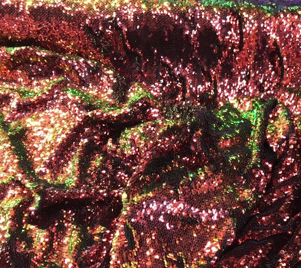 Flip Sequin Fabric Mermaid Reversible Sequin Fabric - RED/GREEN -  IRIDESCENT - Fabric Sequin Fabric for Sewing  By The Yard -Evening Dress