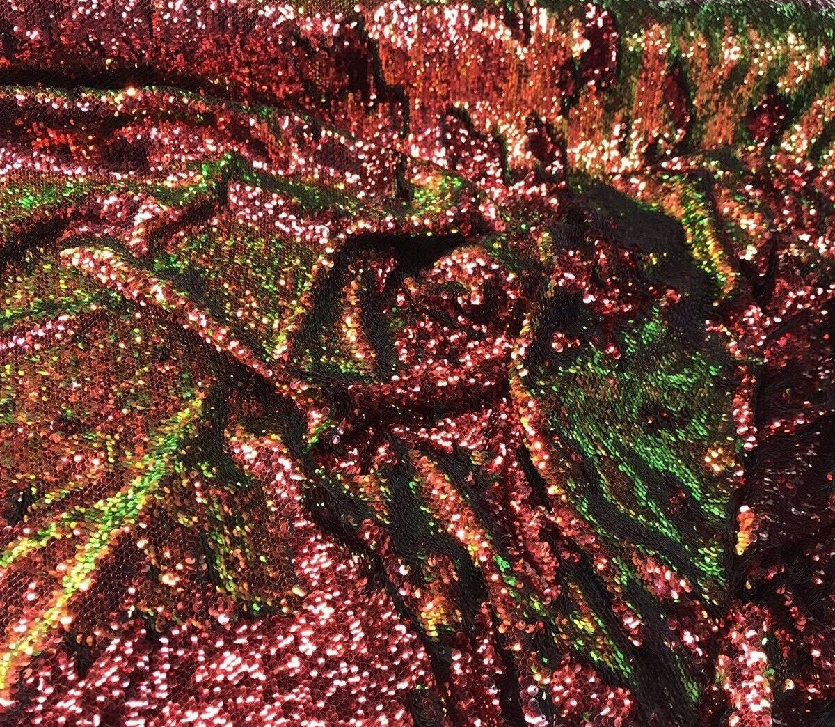 Flip Sequin Fabric Mermaid Reversible Sequin Fabric - RED/GREEN -  IRIDESCENT - Fabric Sequin Fabric for Sewing  By The Yard -Evening Dress